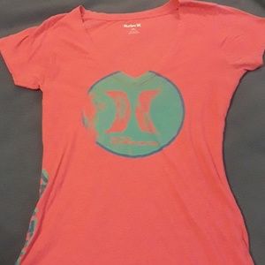 Pink and turquoise Hurley t with a v neck
